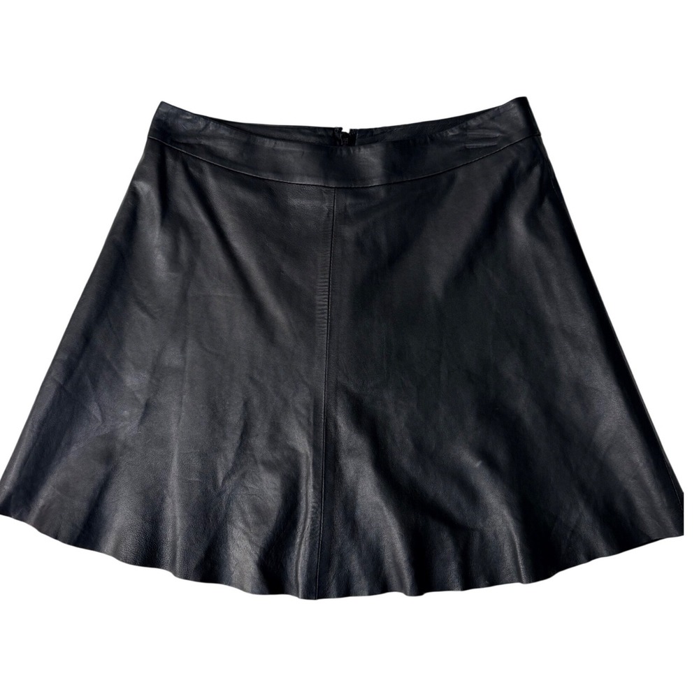 VEDA Leather Mini Skirt Size M Black A-Line 100% Leather